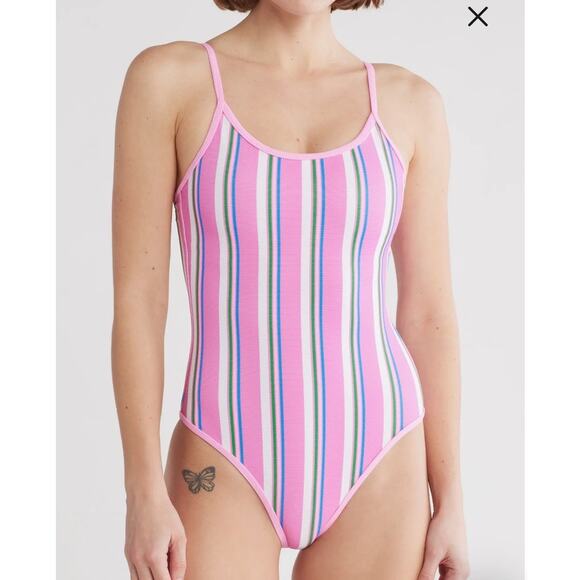 NWT Beach Riot Women's One Piece Swimwear Pink Stripe SZ XL - Picture 1 of 8